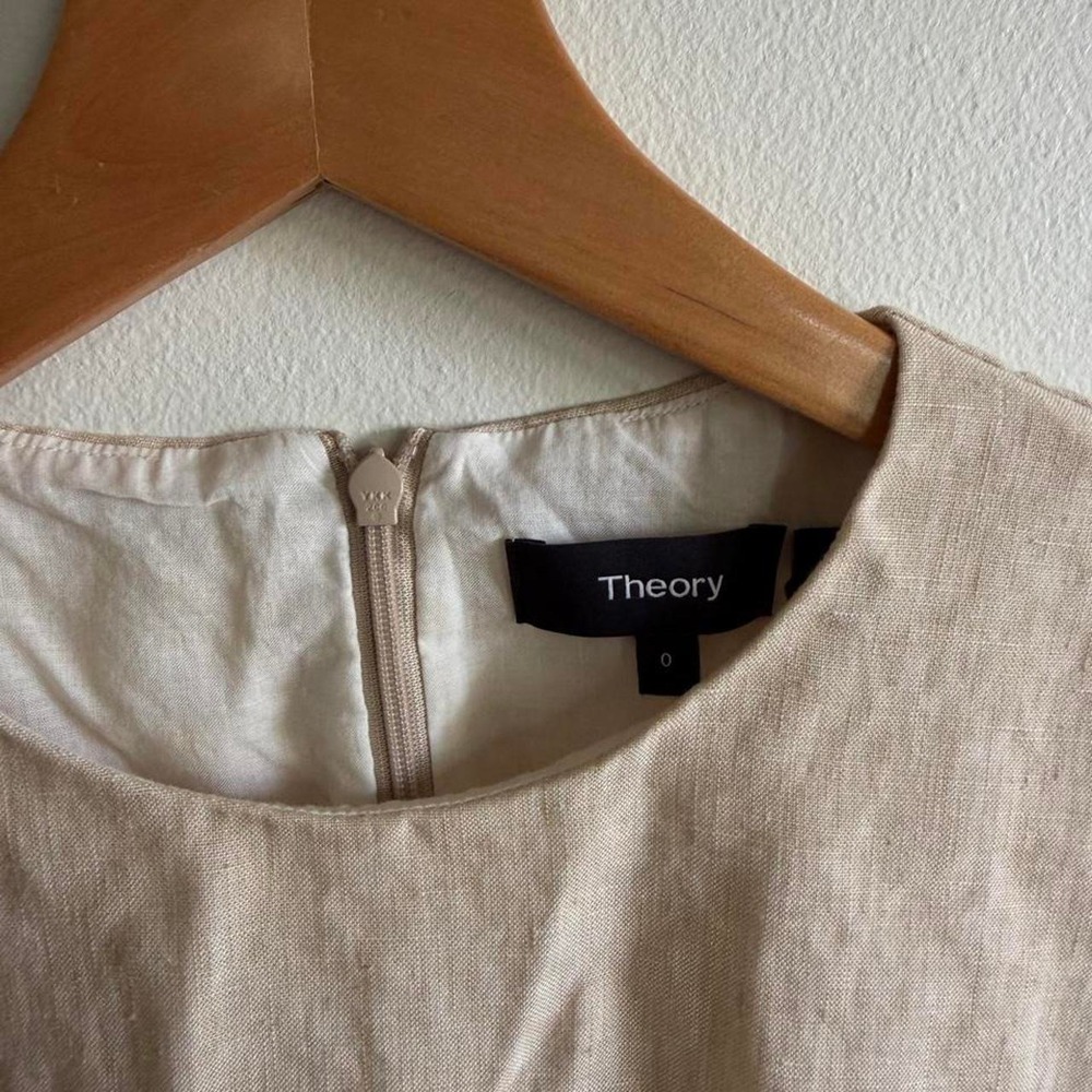 Theory cream linen mini dress with zipper back